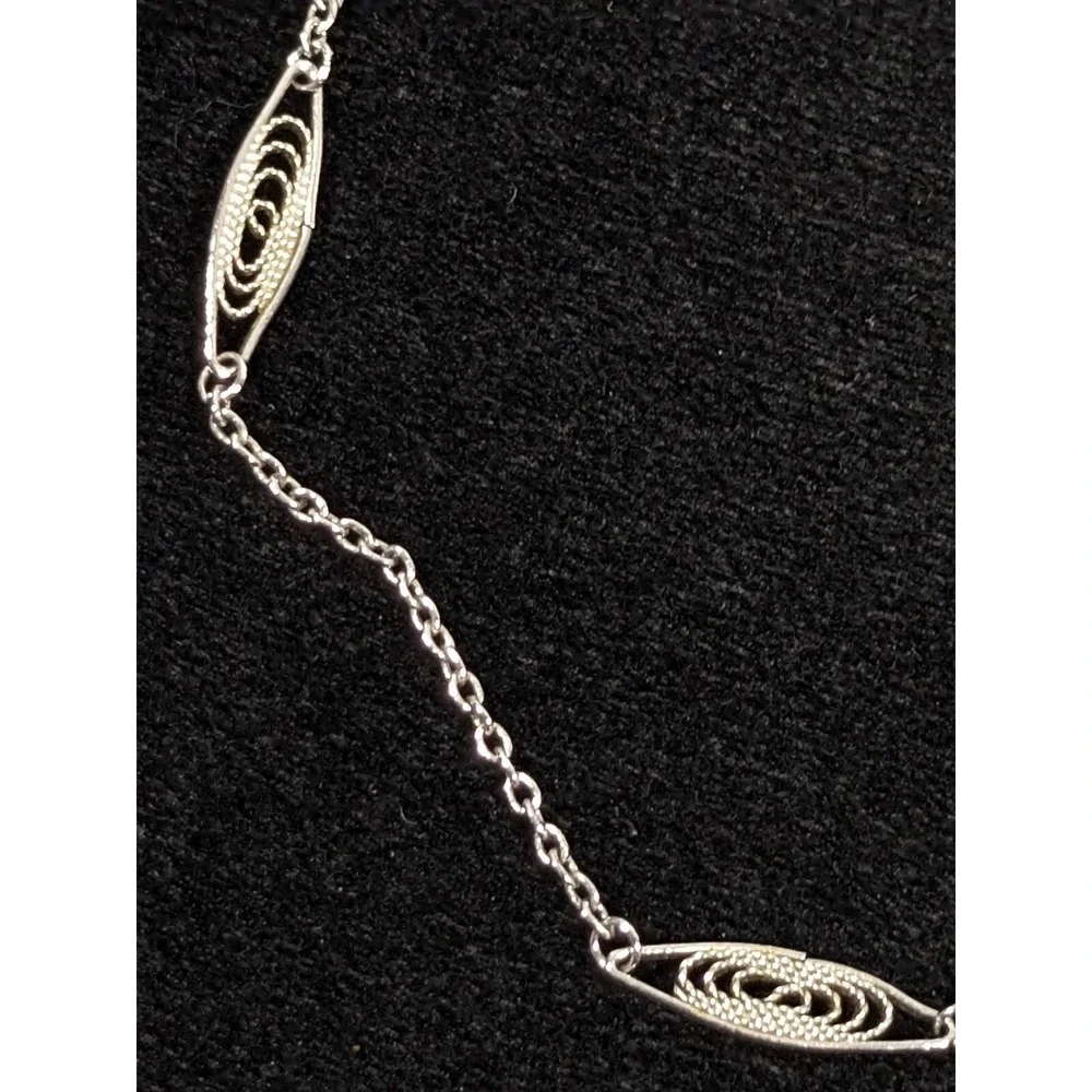 Vintage Napier Silver Tone Open‎ Work Oval Station Choker Necklace 15